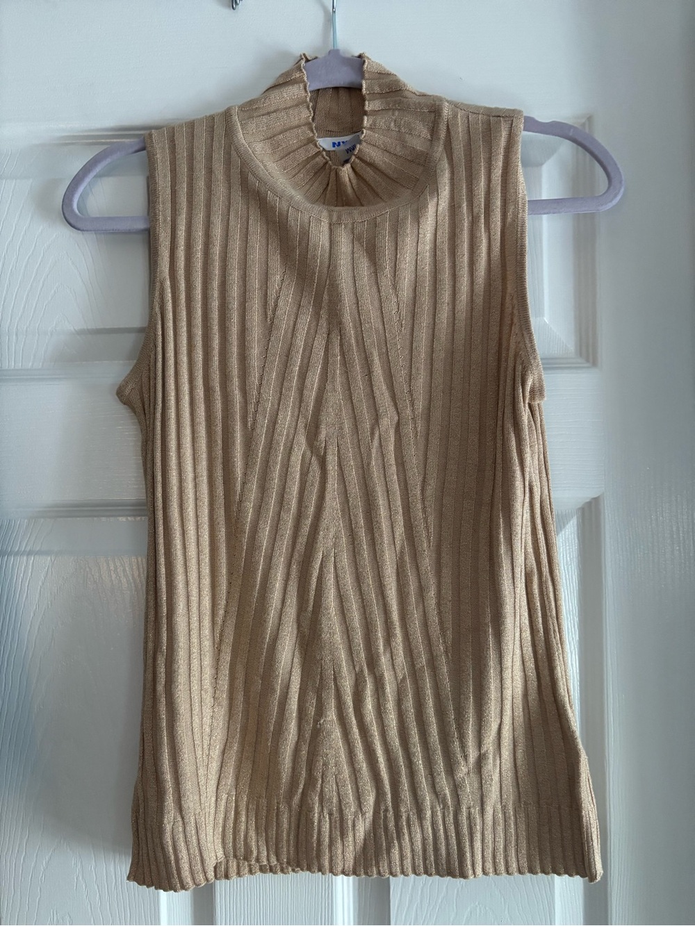 Peter Nygard Ribbed Sleeveless Mock Neck Tank - Beige